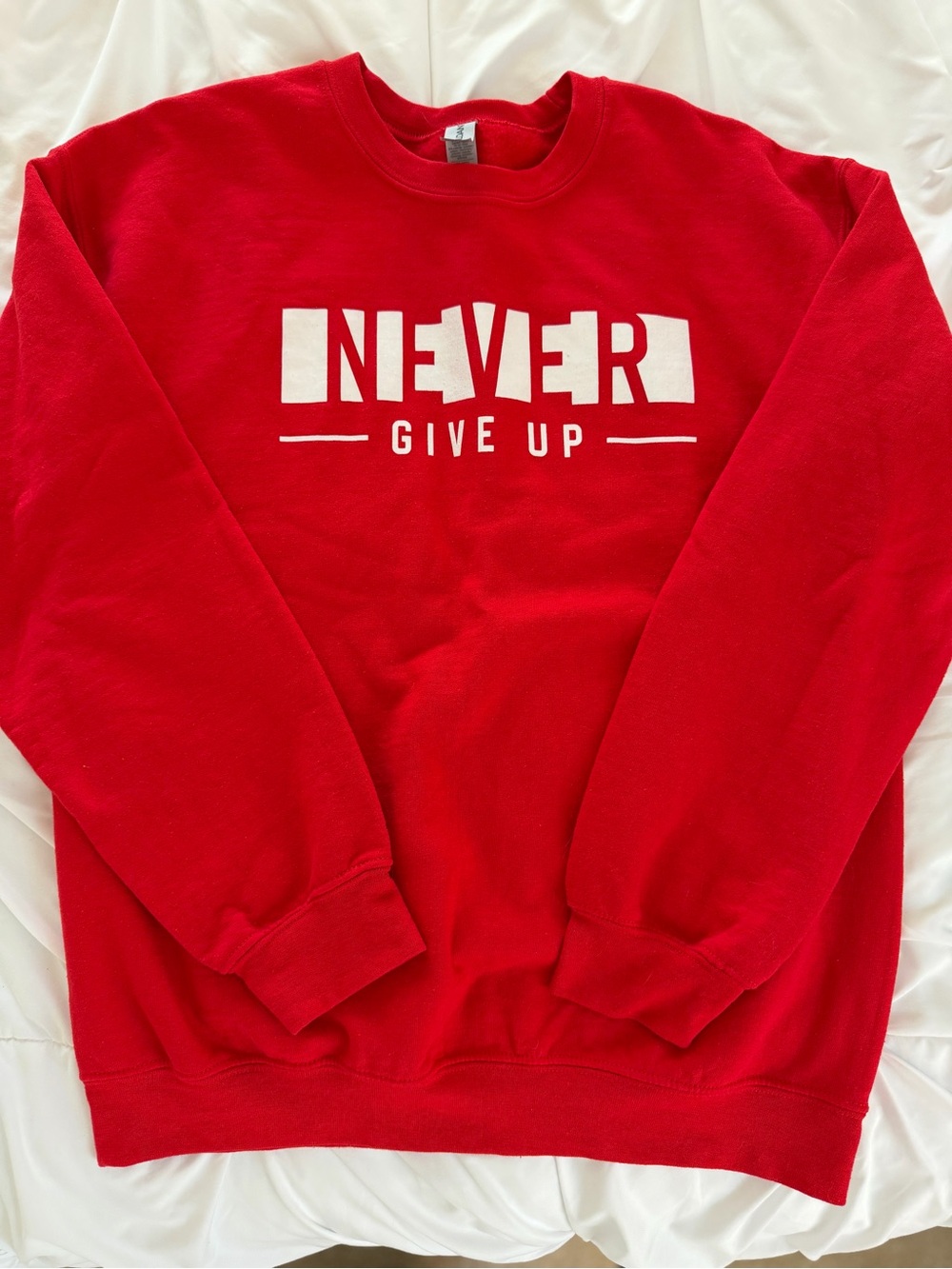 Mindy Minx Never Give Up Red Crewneck Sweatshirt